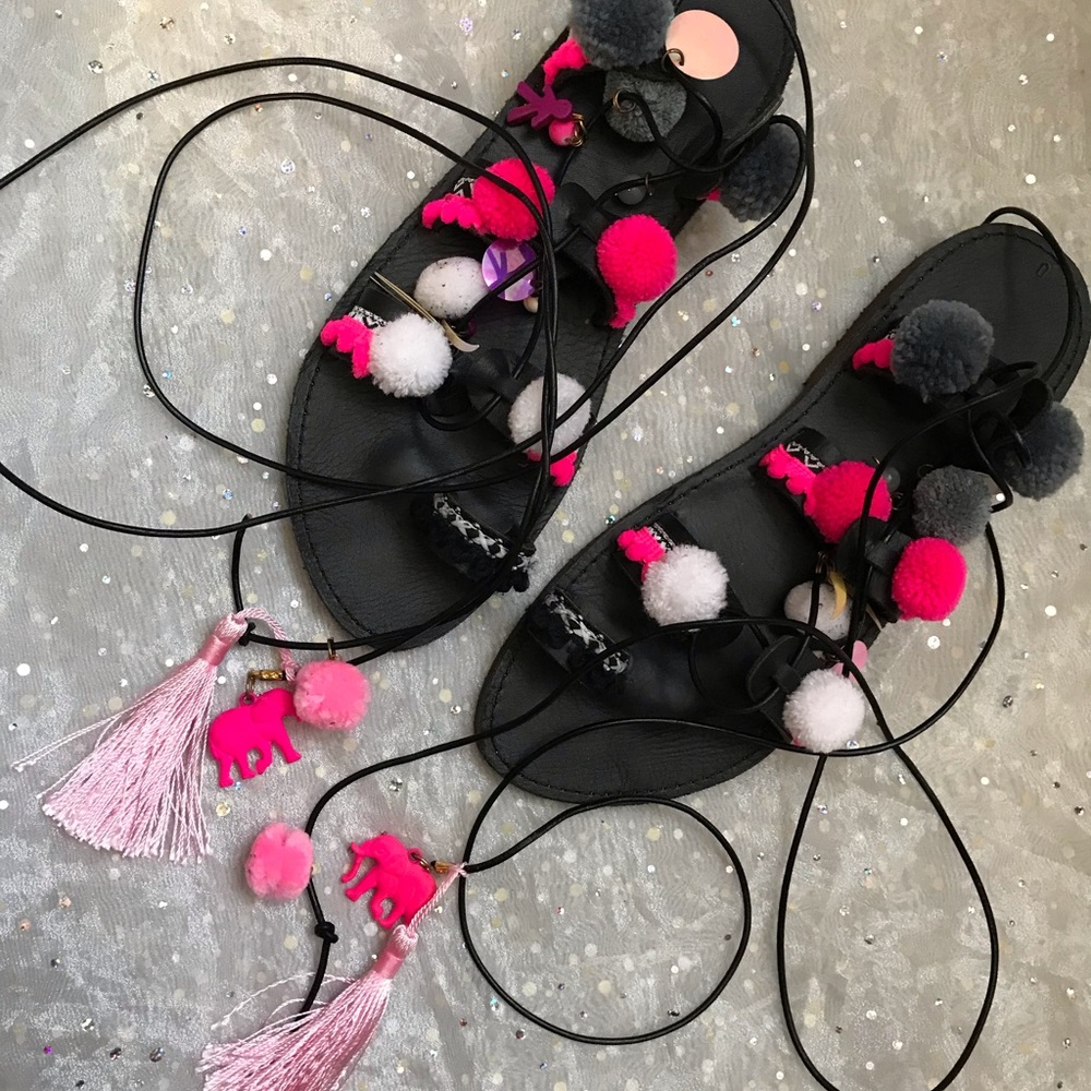 Greek pom-pom sandals